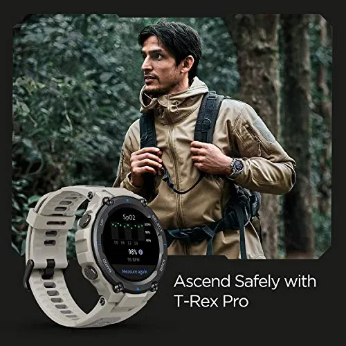 Amazfit T-Rex Pro Smart Watch with GPS, Outdoor Fitness Watch for Men, Military Standard Certified, 100  Sports Modes, 10 ATM Waterproof, 18 Day Battery Life, Blood Oxygen Heart Rate Monitor, Gray