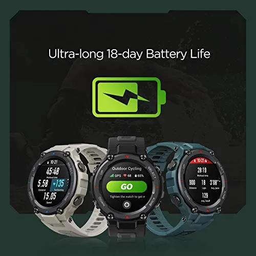 Amazfit T-Rex Pro Smart Watch with GPS, Outdoor Fitness Watch for Men, Military Standard Certified, 100  Sports Modes, 10 ATM Waterproof, 18 Day Battery Life, Blood Oxygen Heart Rate Monitor, Gray