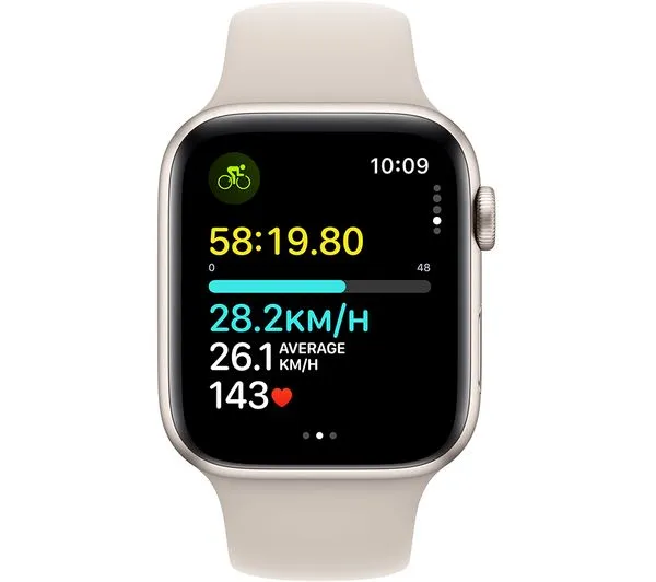 Apple Watch SE 2 GPS, 44mm Starlight Aluminium Case with Starlight Sport Band - S/M - Pristine