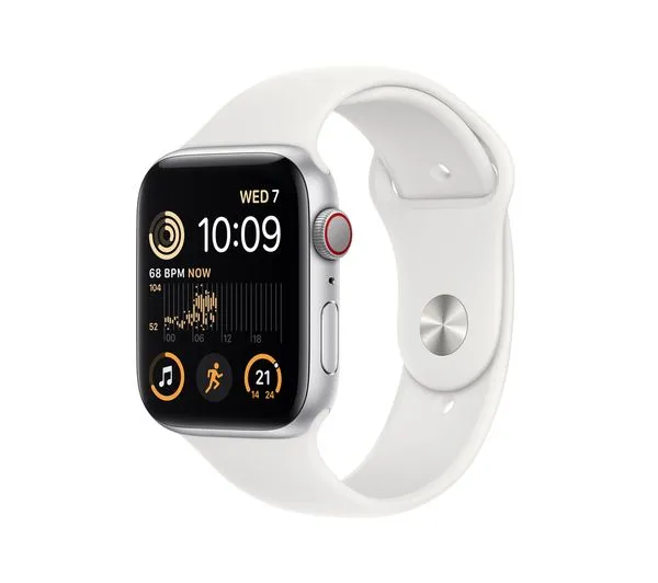 Apple Watch SE 2 GPS   Cellular, 44mm Silver Aluminium Case with White Sport Band - Pristine