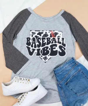 BASEBALL VIBES on Light Grey Raglan with Black Stripped Sleeves