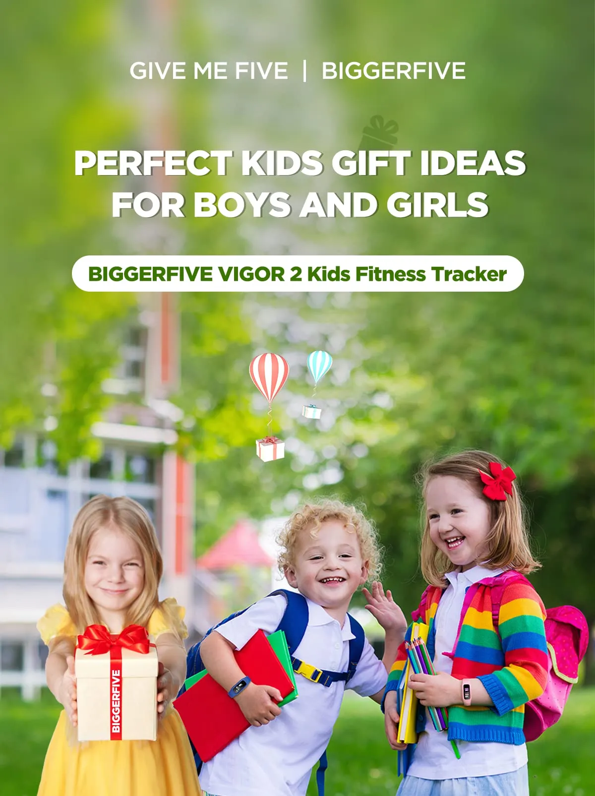 BIGGERFIVE Vigor 2 Kids Fitness Tracker Watch for Girls Boys Ages 5-12, IP68 Waterproof, Activity Tracker, Pedometer, Heart Rate Sleep Monitor, Calorie Step Counter Watch Black