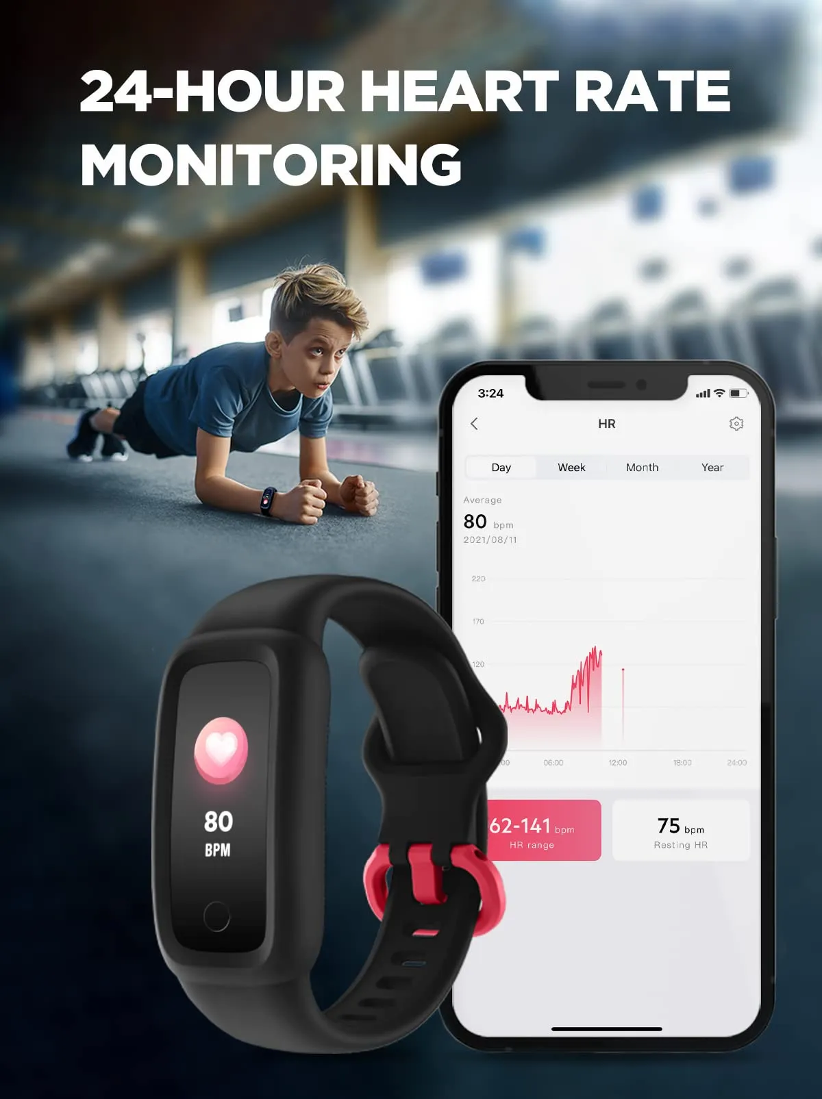 BIGGERFIVE Vigor 2 Kids Fitness Tracker Watch for Girls Boys Ages 5-12, IP68 Waterproof, Activity Tracker, Pedometer, Heart Rate Sleep Monitor, Calorie Step Counter Watch Black