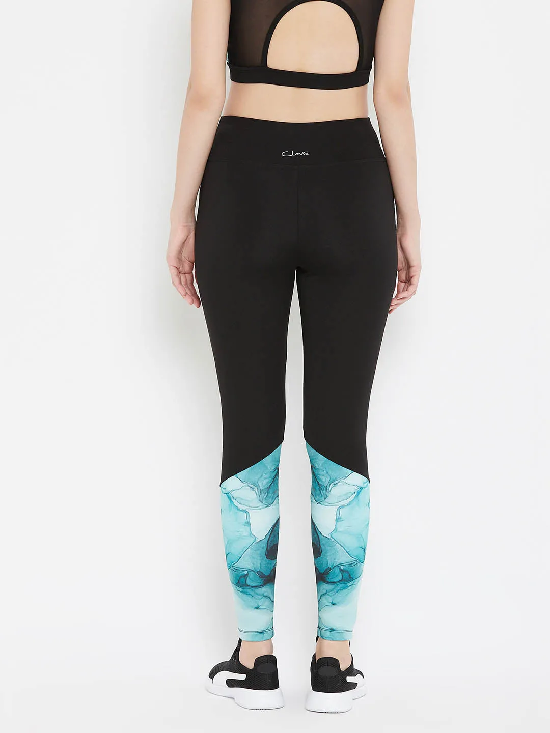 Black Active Marble Print Ankle-Length Tights