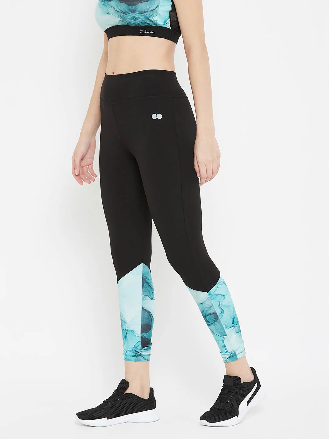 Black Active Marble Print Ankle-Length Tights