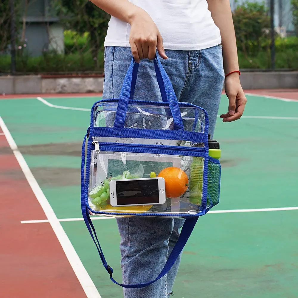 Clear Bag Stadium Approved,Multi-Pockets Clear Tote Bag with Adjustable Shoulder Strap,Perfect for Work, School, Sports Games and Concerts-12 X12 X6(Blue)