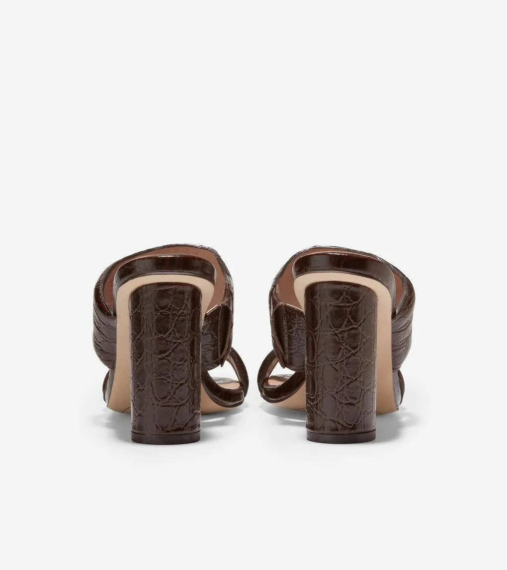Cole Haan Reina Two-Band Brown Croc Embossed Slip On Open Toe Heeled Sandals