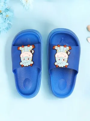 Comfy Critter Kids' Cow Applique Slides in Deep Blue