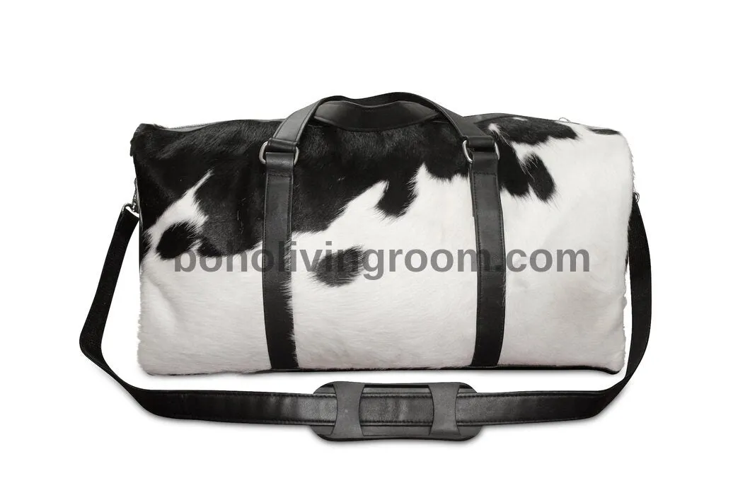 Cowhide Overnight Duffel Bag Black White