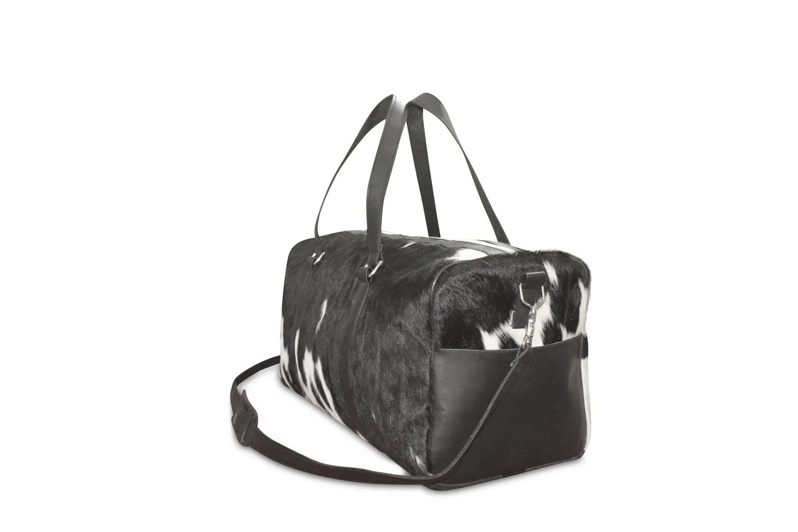 Cowhide Overnight Duffel Bag Black White