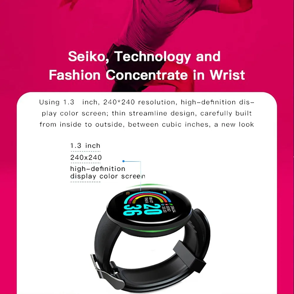 D18 FD68S Smartwatch Fitness Tracker Watches Smart Watch Men Women Blood pressure Step Stopwatch for IOS Android Smart Bracelet