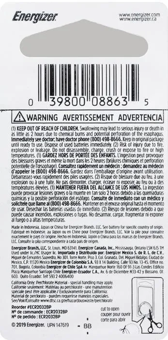 Energizer 2032 Batteries 3V Lithium, 1 Count