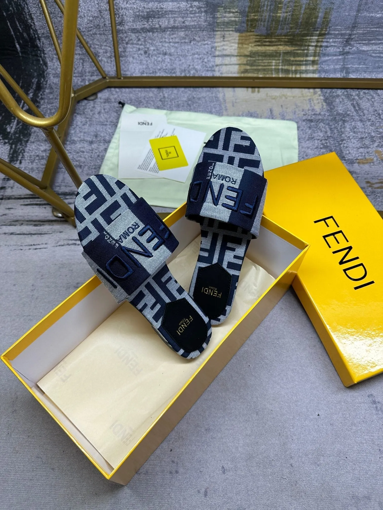 FF 5 Black Blue Grey Canvas Slide