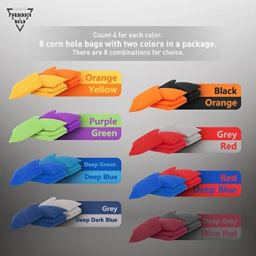 Forbidden Road Cornhole Bag Bean Bags Pack of 8 for Tossing Core Hole Games with Duck Canvas Material Cover and PP Plastic Pellets Inside - Free Carrying Bag Included (Gray & Wine Red, 14OZ)