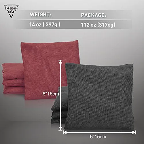 Forbidden Road Cornhole Bag Bean Bags Pack of 8 for Tossing Core Hole Games with Duck Canvas Material Cover and PP Plastic Pellets Inside - Free Carrying Bag Included (Gray & Wine Red, 14OZ)