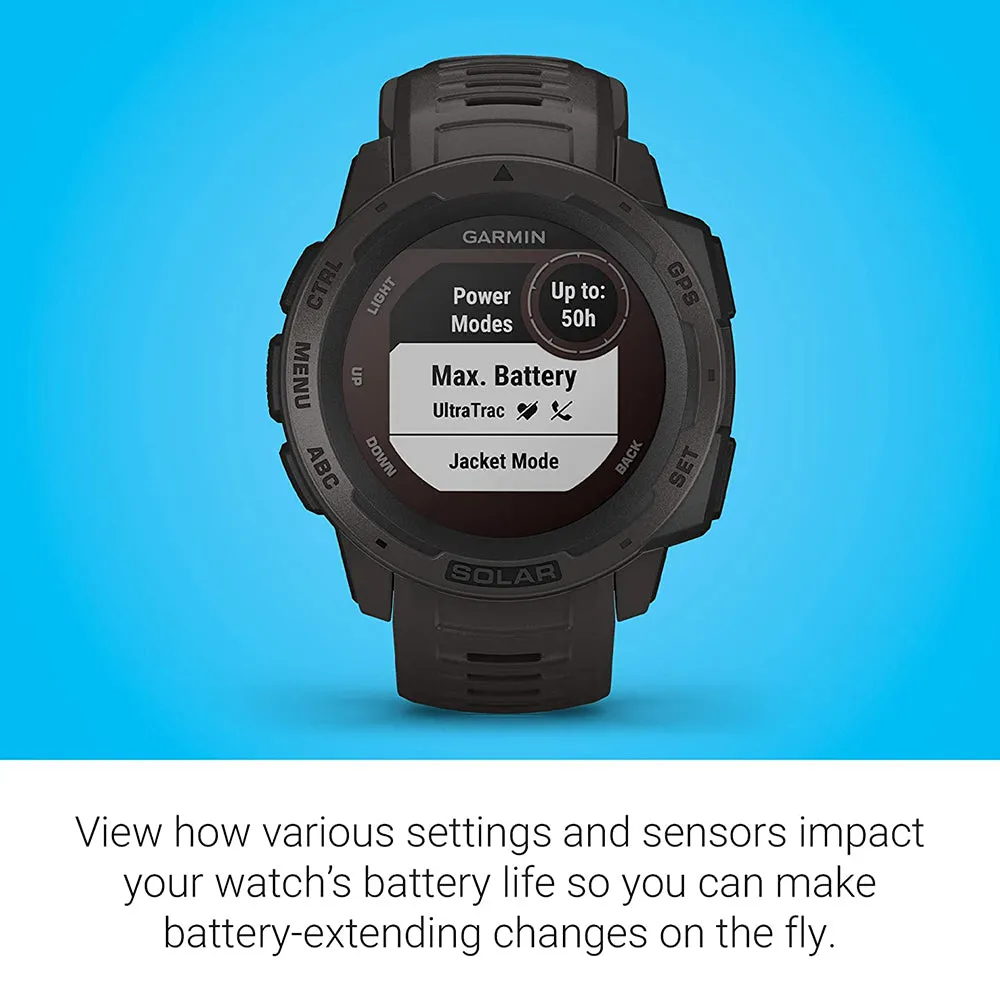 Garmin Instinct Graphite Silicone Band Digital Dial Solar GPS Smart Watch - 010-02293-10