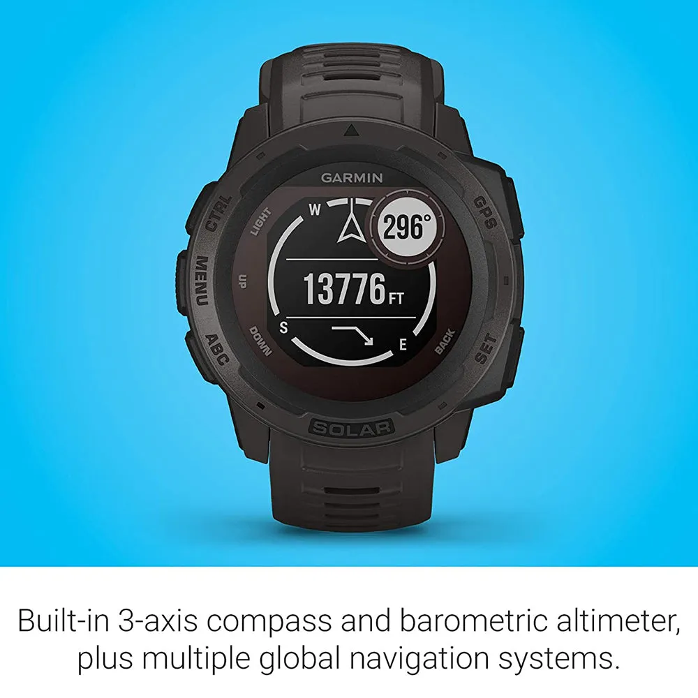 Garmin Instinct Graphite Silicone Band Digital Dial Solar GPS Smart Watch - 010-02293-10