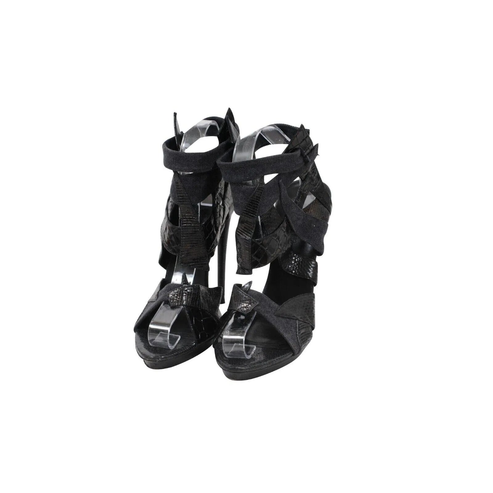 Gladiator Black Croc Python Embossed 130m Heel Sandals