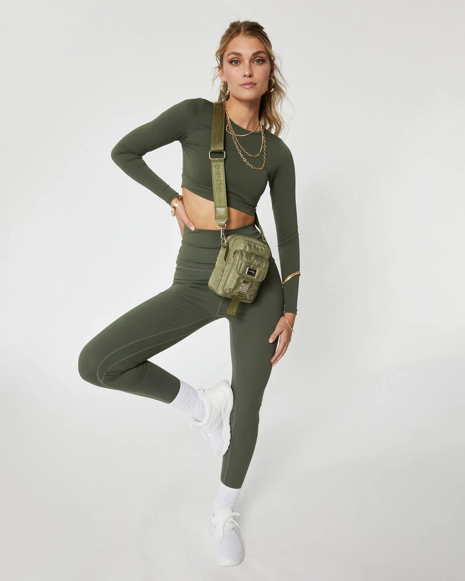 Khaki Emma Lock Crossbody Bag