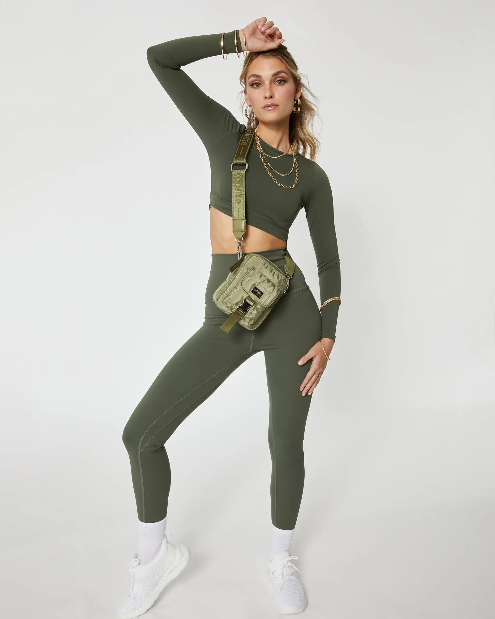 Khaki Emma Lock Crossbody Bag