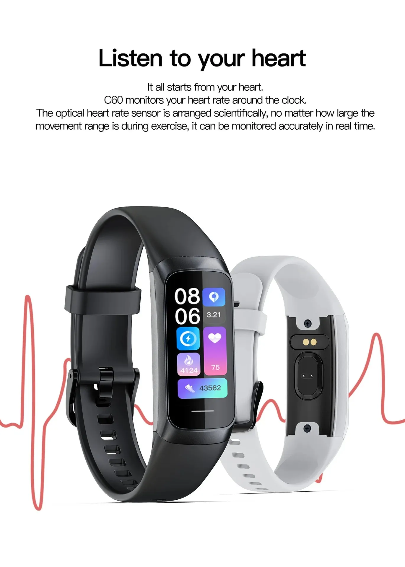 Men Women Waterproof Fitness Tracker Slim Smart Watch