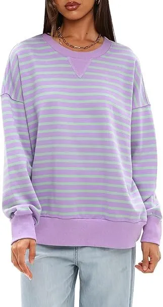 Mulisky Sweatshirt for Women, Oversized Crewneck Striped Long Sleeve Shirts Casual Pullover Top