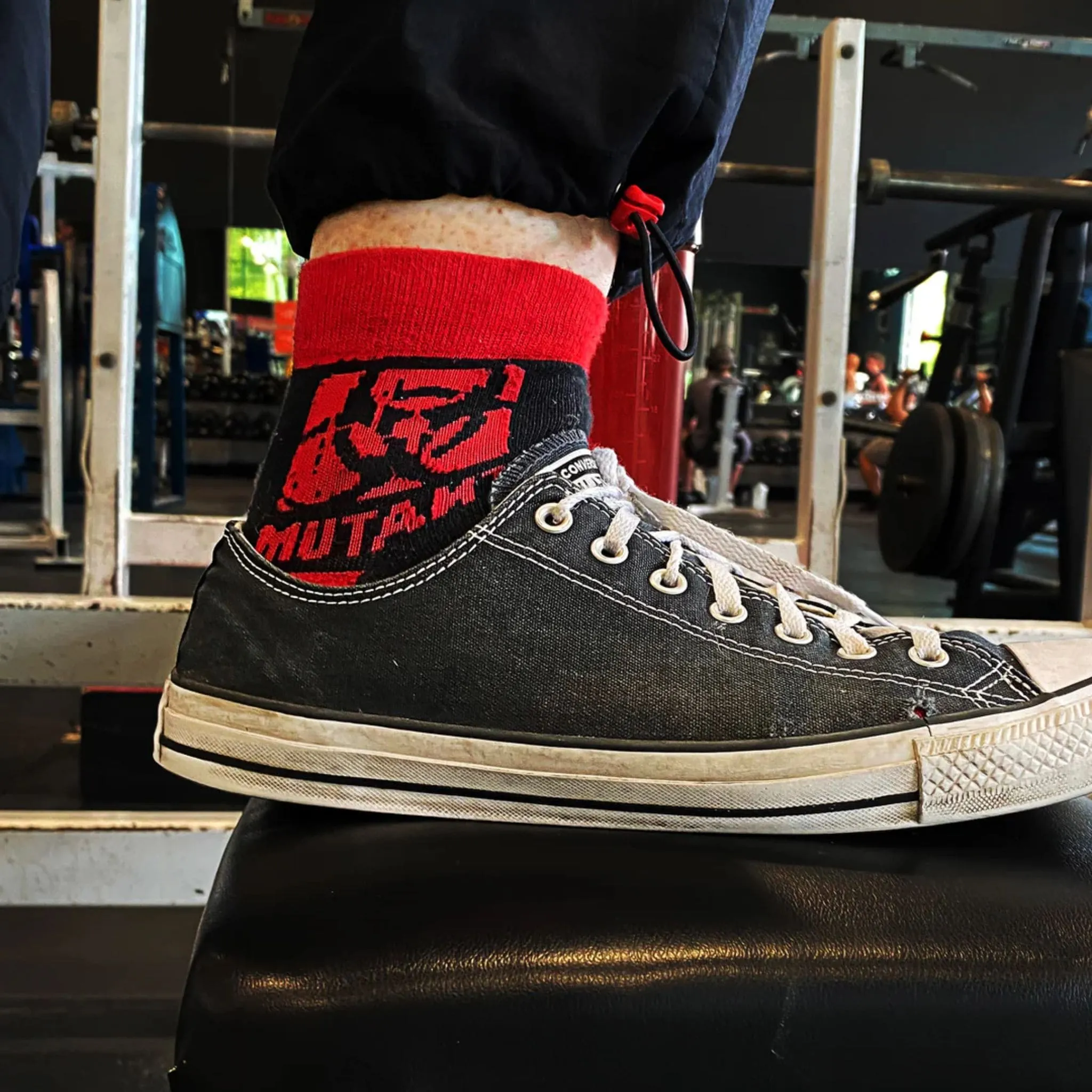 Mutant Quarter Length Gym Socks, Red & Black, Leave Humanity Behind
