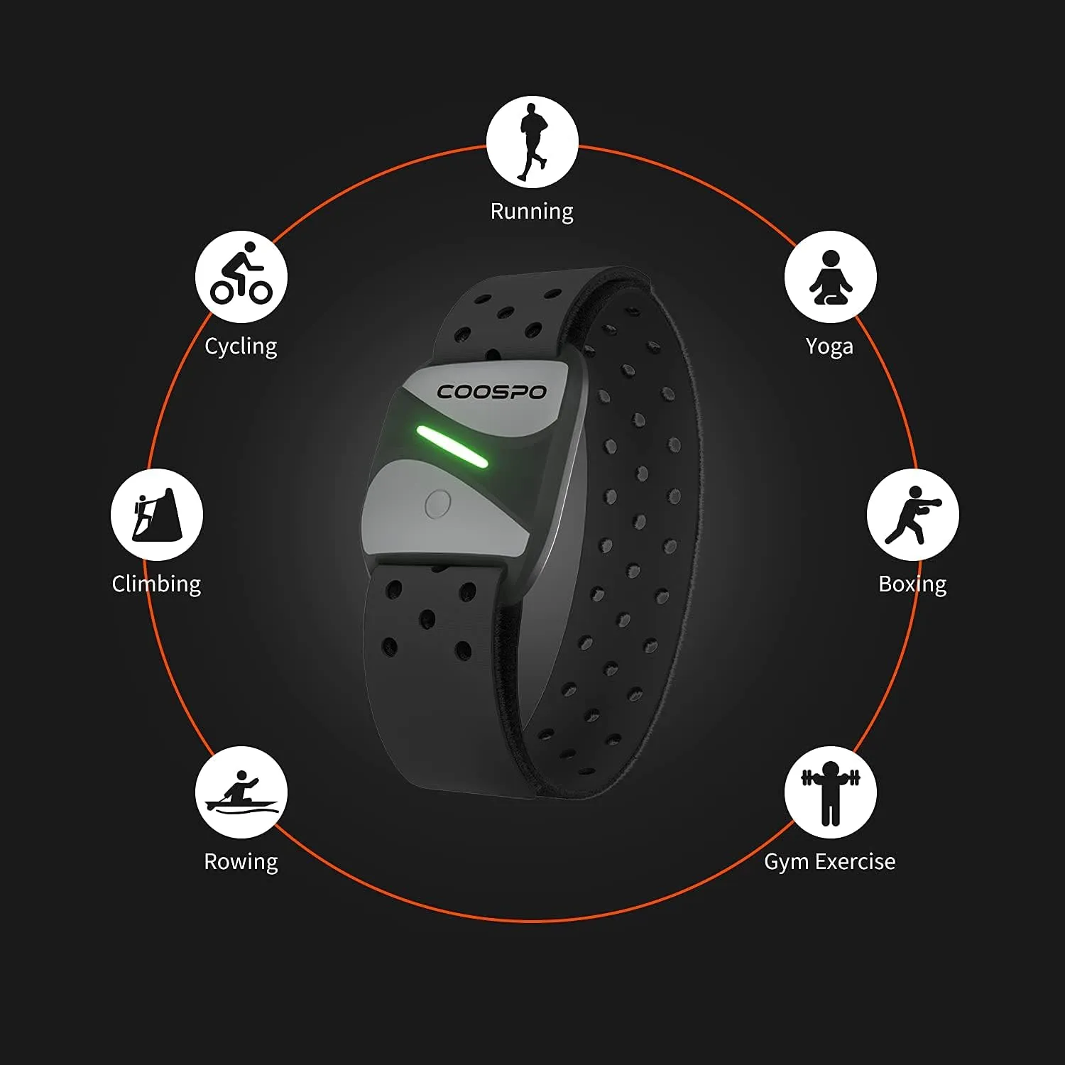 New Retail $60  COOSPO Heart Rate Monitor Armband HW807, Bluetooth 5.0 ANT  HRM with HR Zone LED Indicator, Tracking Heartbeat HRV for Fitness Training, Work with Peloton/Polar/Wahoo/Strava/Zwift/DDP Yoga