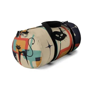 Retro Atomic Kitschy Cat Duffel Bag, Mid Century Modern Workout, Gym, Yoga Gear for Fitness Enthusiasts, Versatile Storage, Travel Adventure