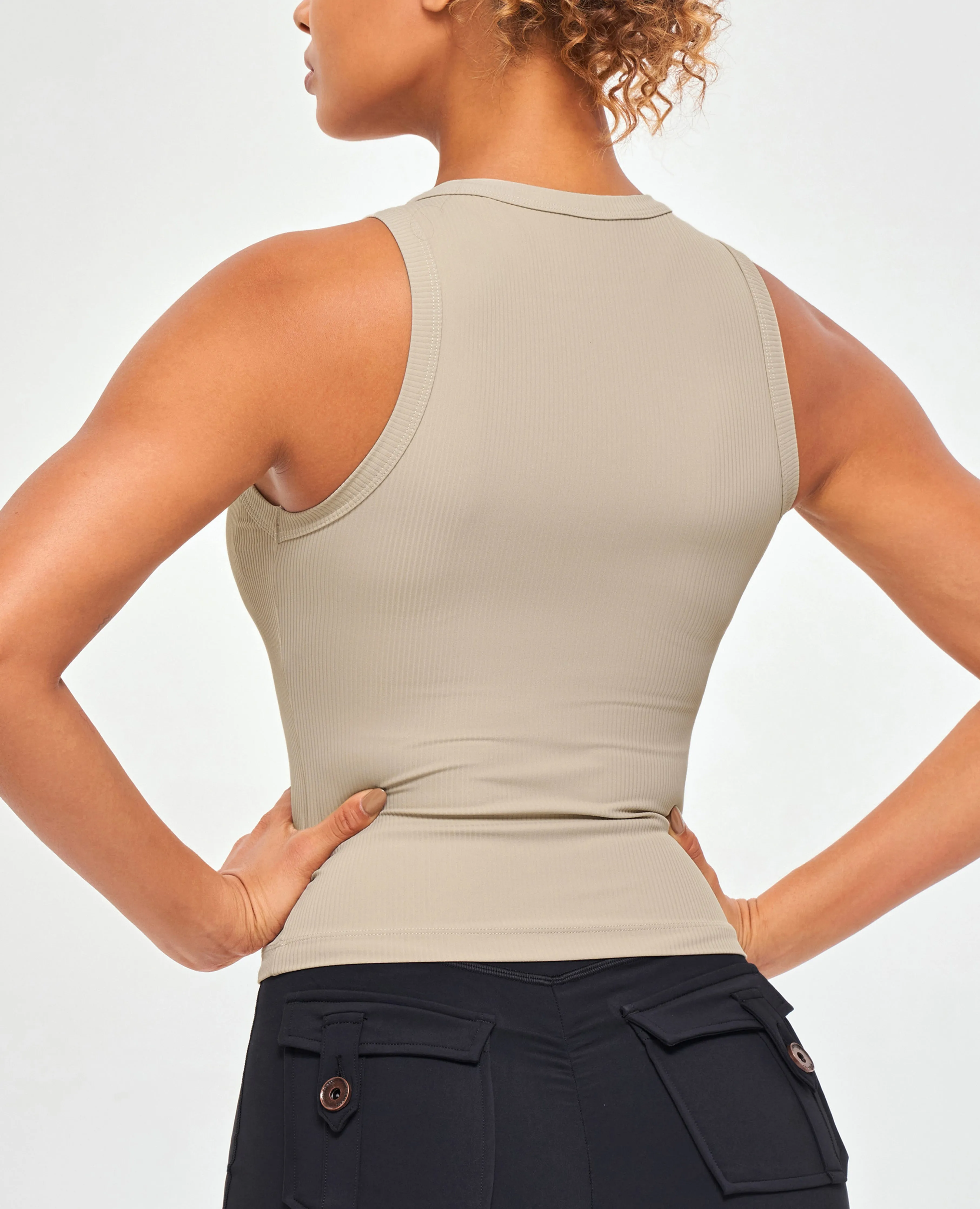 Ribbed Workout Tank - Khaki