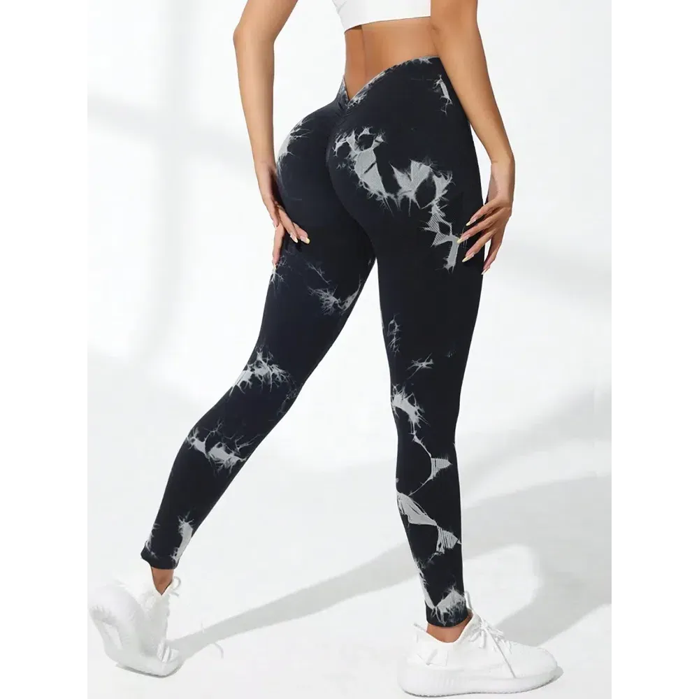 Seamless V-Buttocks Leggings Tie Dye Scrunch Butt Yoga Pants