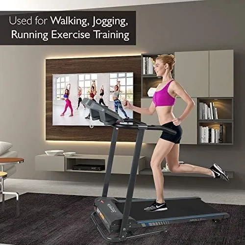 SereneLife Electric Folding Treadmill Exercise Machine - Smart Compact Digital Fitness Treadmill Workout Trainer w/Bluetooth App Sync, Manual Incline Adjustment, for Walking, Running, Gym SLFTRD20