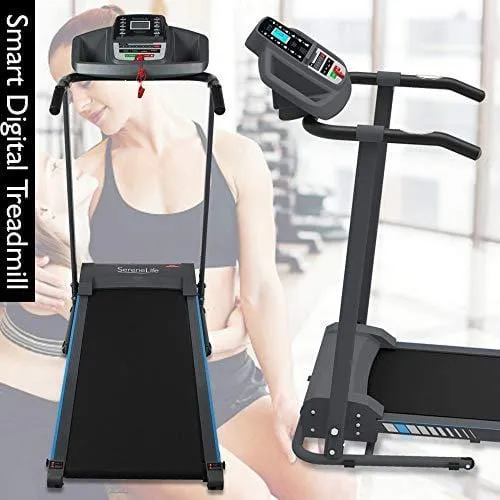 SereneLife Electric Folding Treadmill Exercise Machine - Smart Compact Digital Fitness Treadmill Workout Trainer w/Bluetooth App Sync, Manual Incline Adjustment, for Walking, Running, Gym SLFTRD20