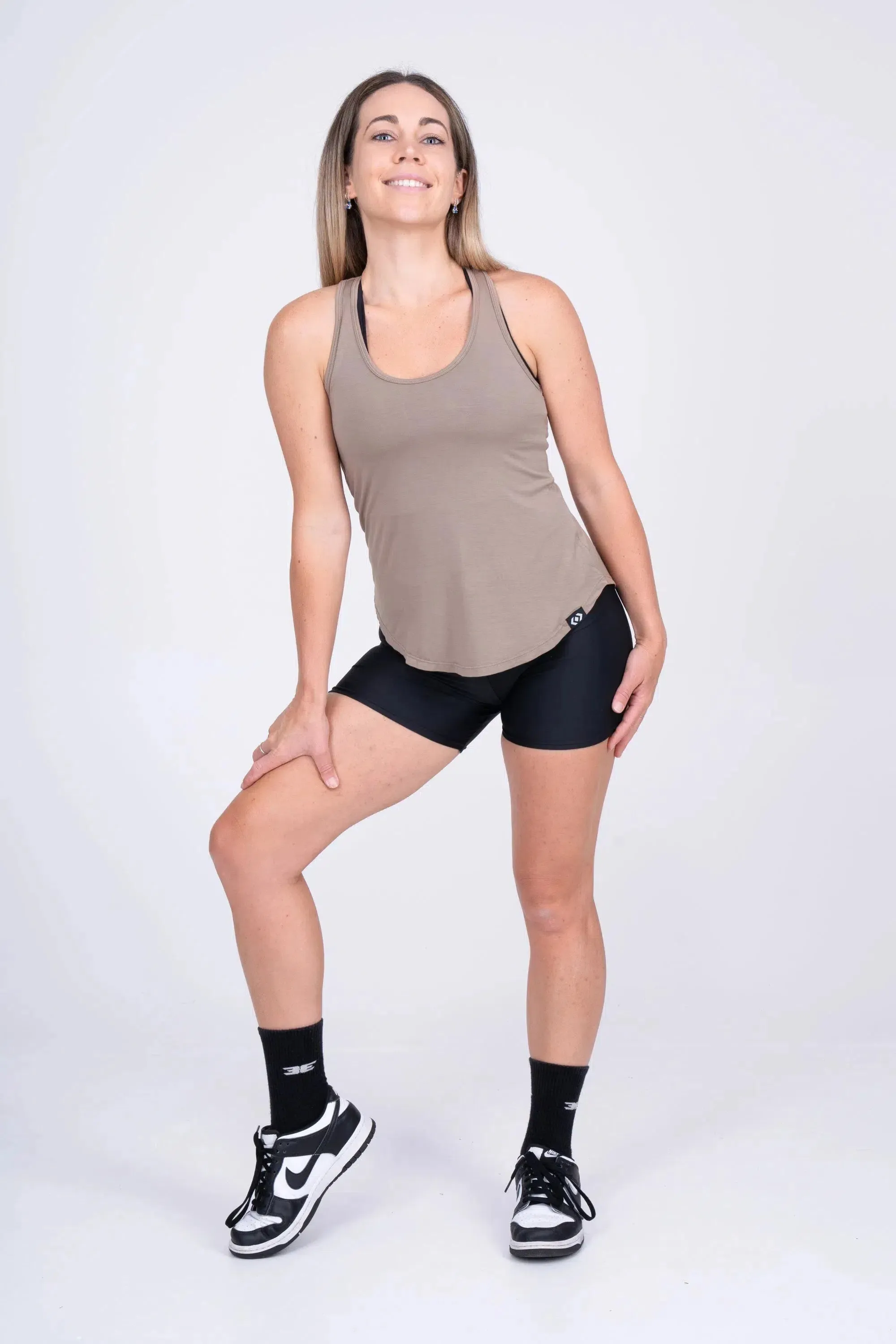 Slinky To Touch Racer Back Tank Top - Mocha