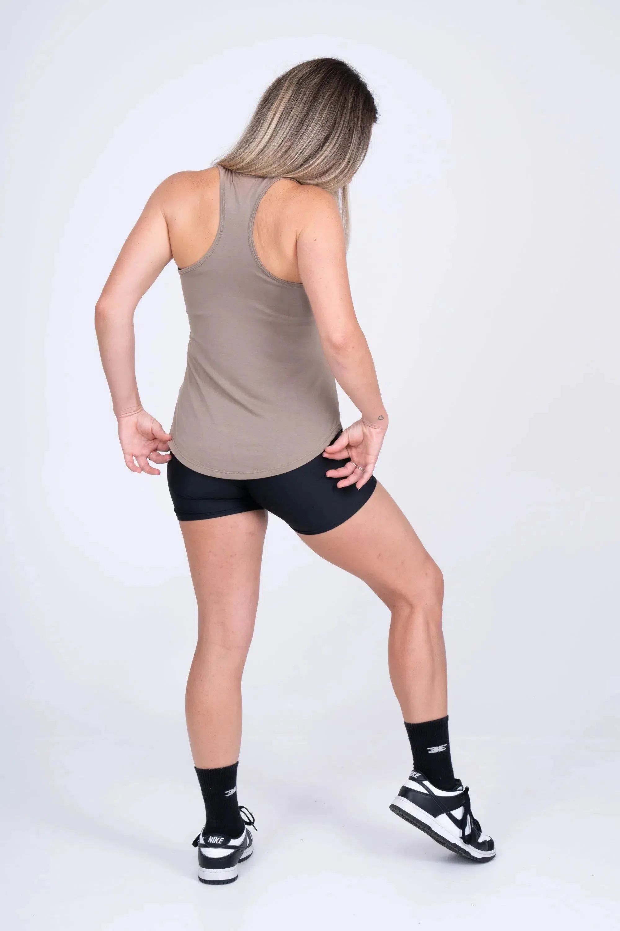Slinky To Touch Racer Back Tank Top - Mocha