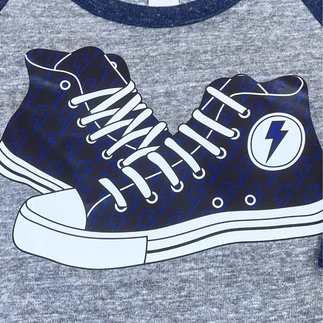 Sneaker Baseball Tee in Navy & Heather Grey