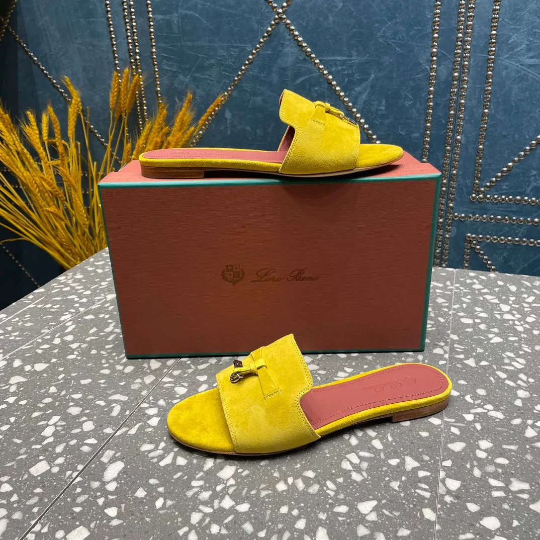Summer Charms Sandals in Yellow Suede Maroon Lambskin