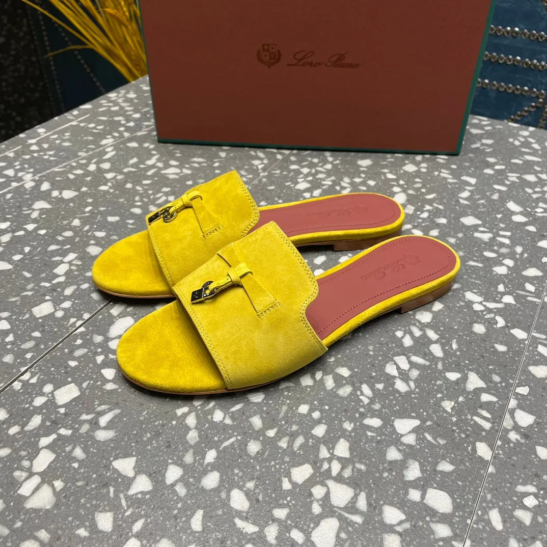 Summer Charms Sandals in Yellow Suede Maroon Lambskin