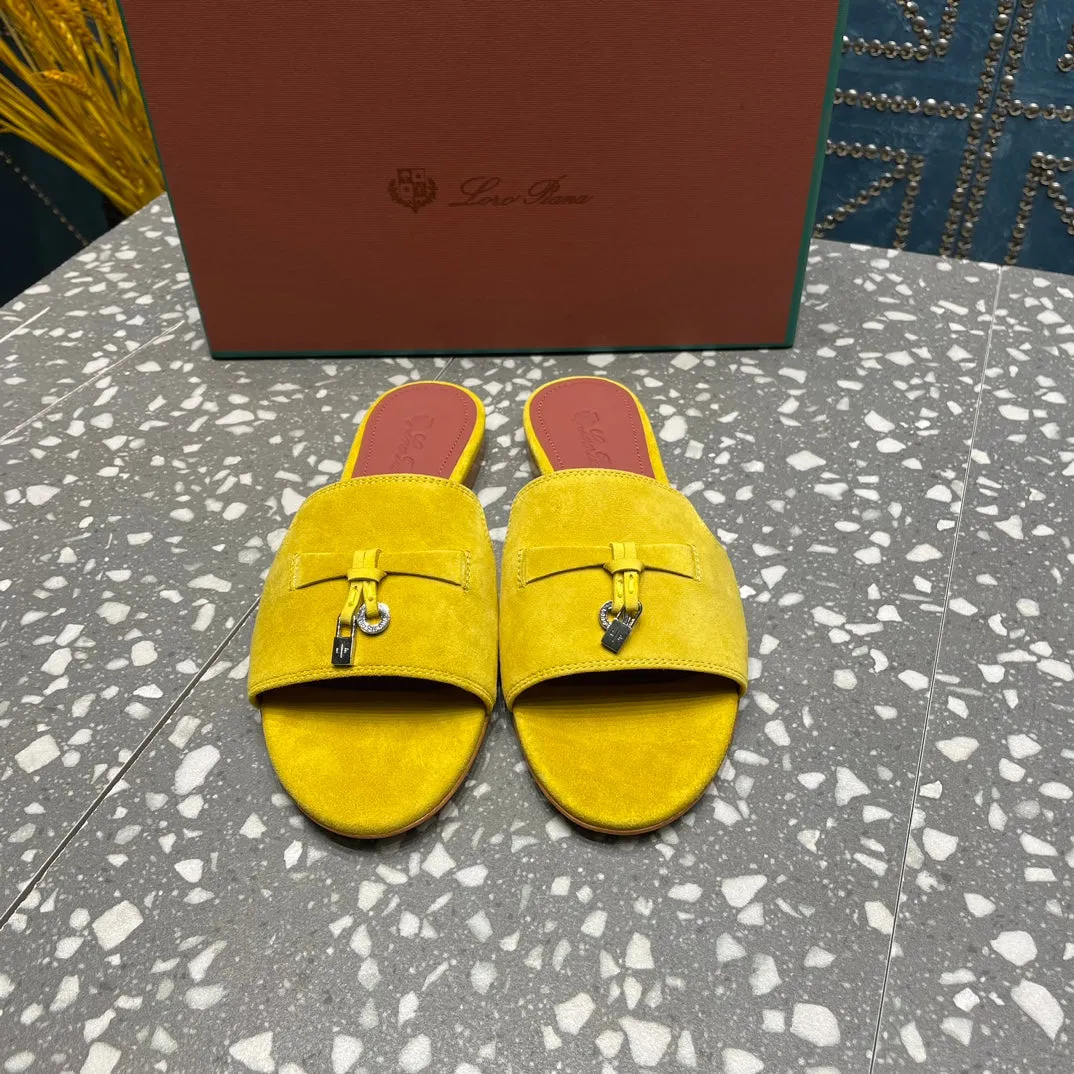 Summer Charms Sandals in Yellow Suede Maroon Lambskin