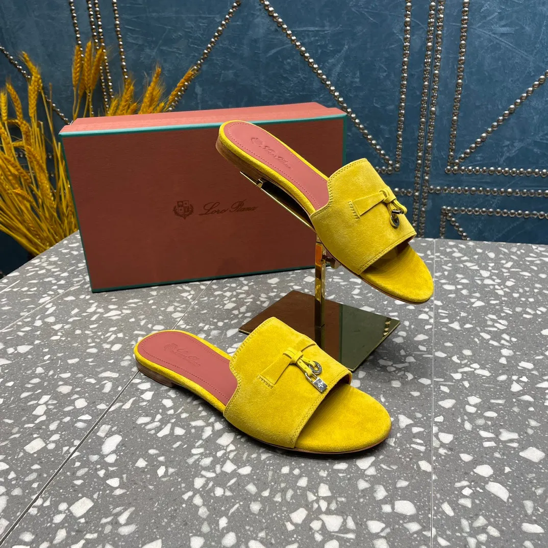 Summer Charms Sandals in Yellow Suede Maroon Lambskin