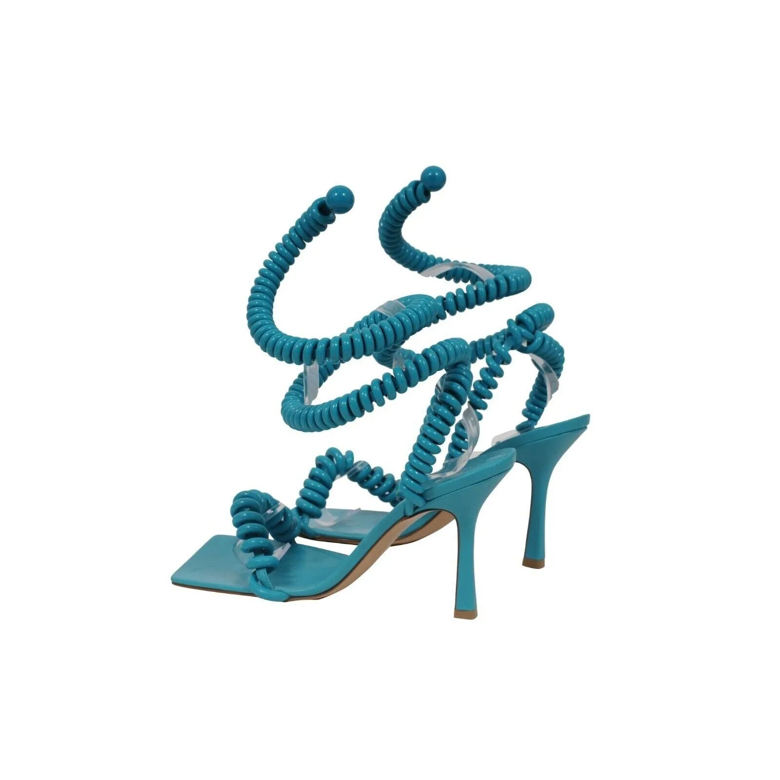 Wire Cord Stretch Sandals Teal Blue 90 MM Heels