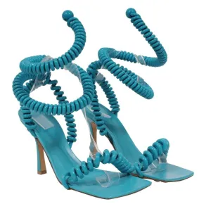 Wire Cord Stretch Sandals Teal Blue 90 MM Heels