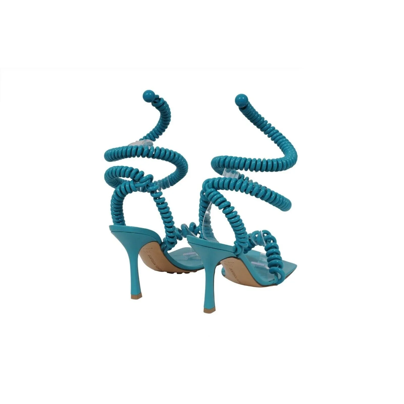 Wire Cord Stretch Sandals Teal Blue 90 MM Heels
