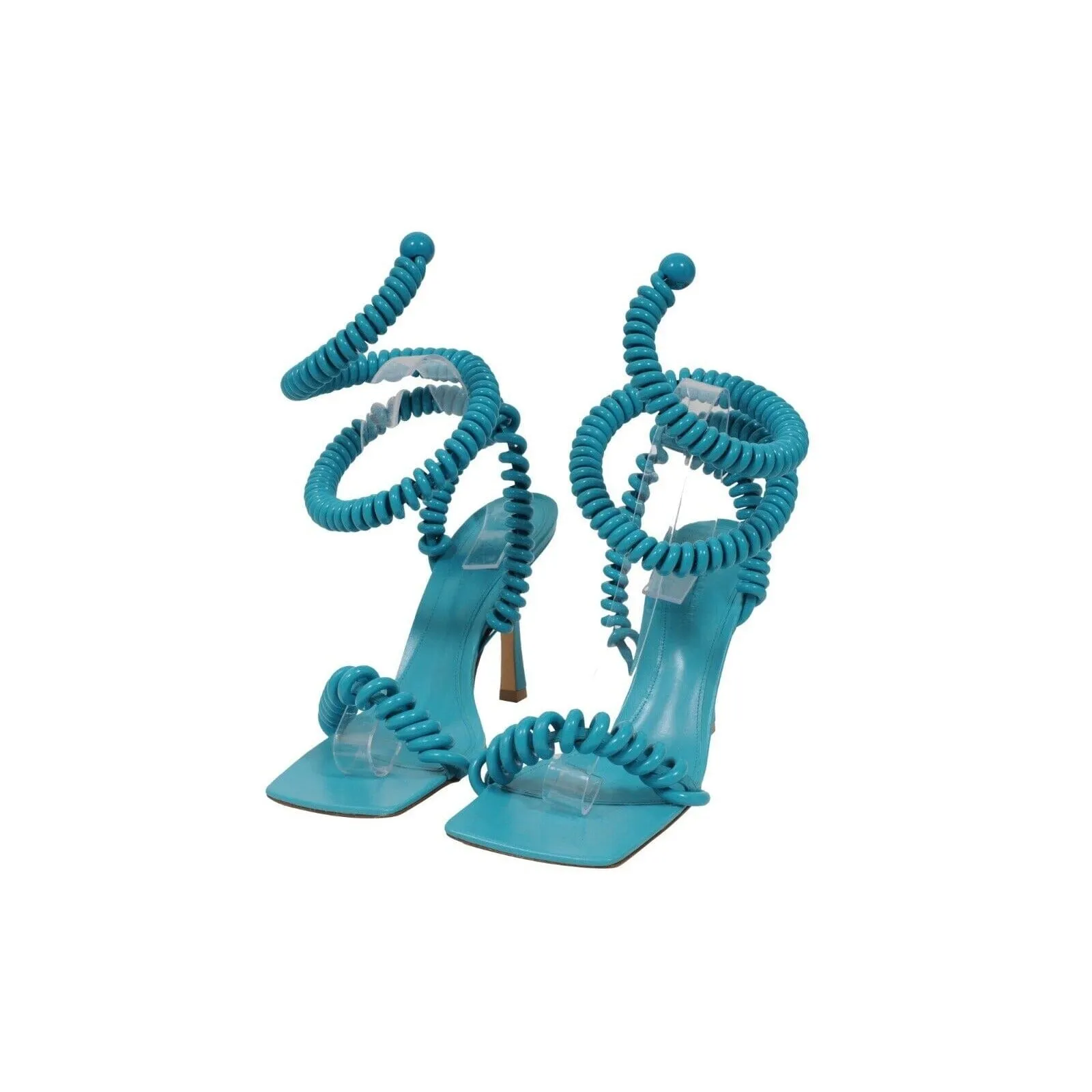 Wire Cord Stretch Sandals Teal Blue 90 MM Heels