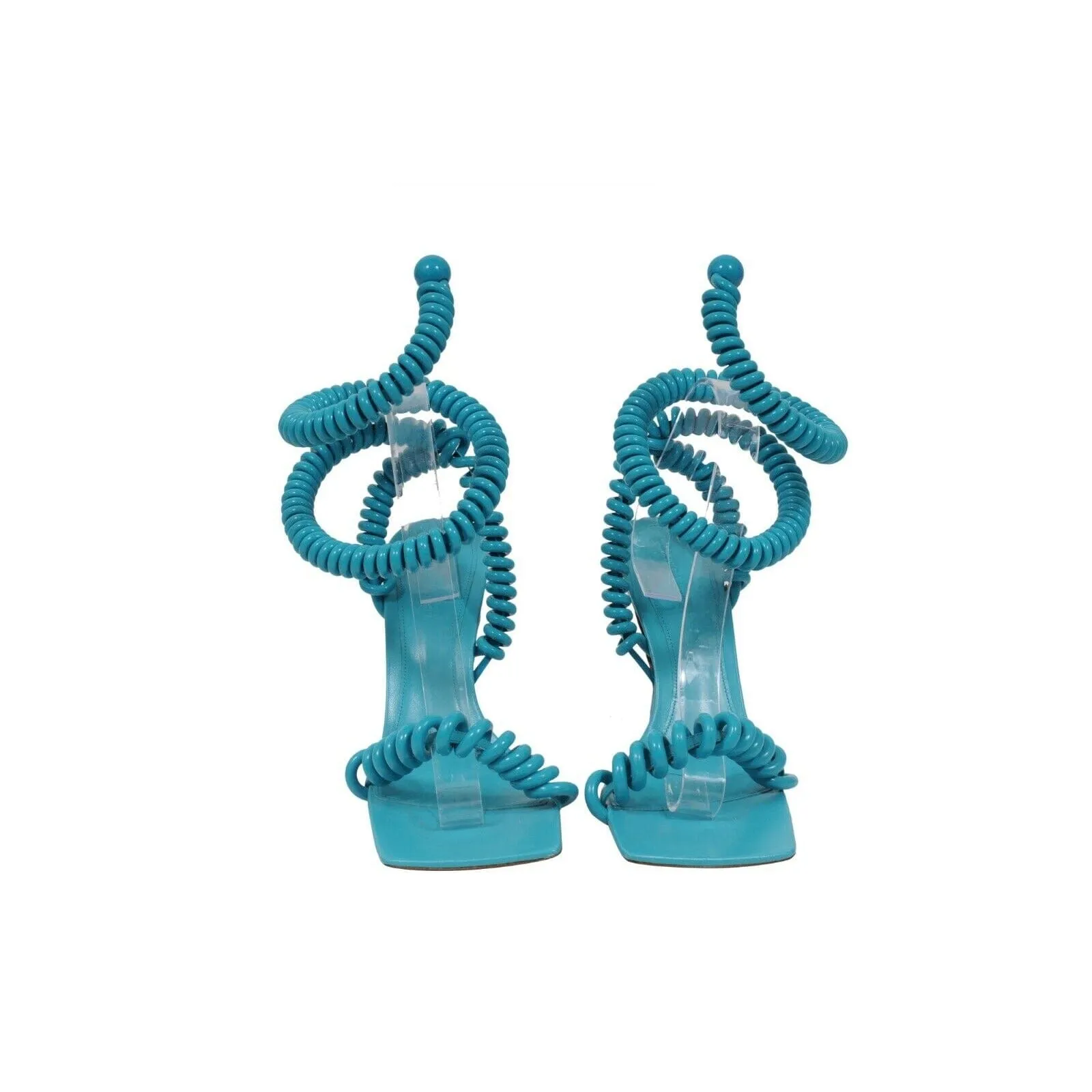 Wire Cord Stretch Sandals Teal Blue 90 MM Heels