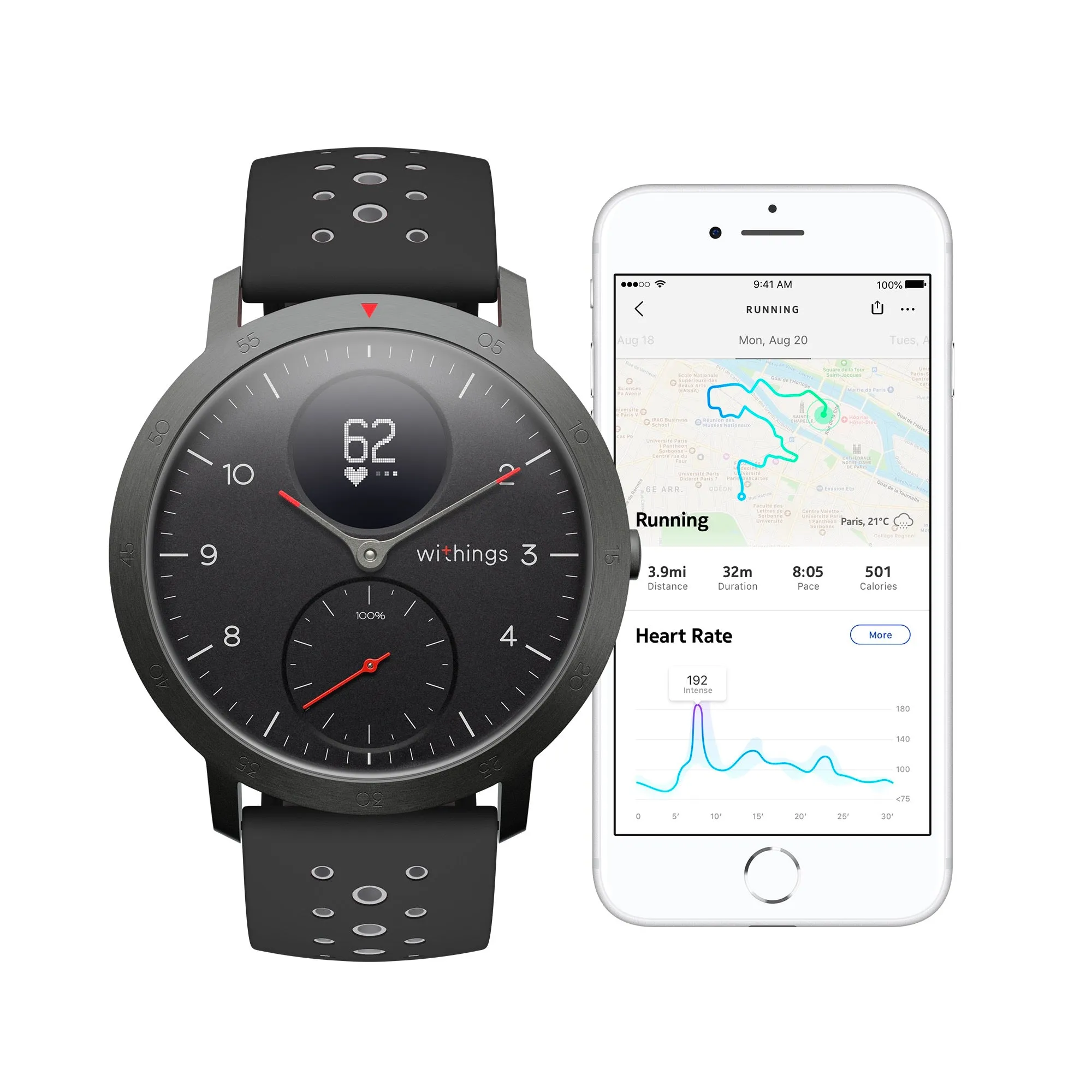 Withings Steel HR Sport - Multi-Sport Hybrid Smartwatch - Black