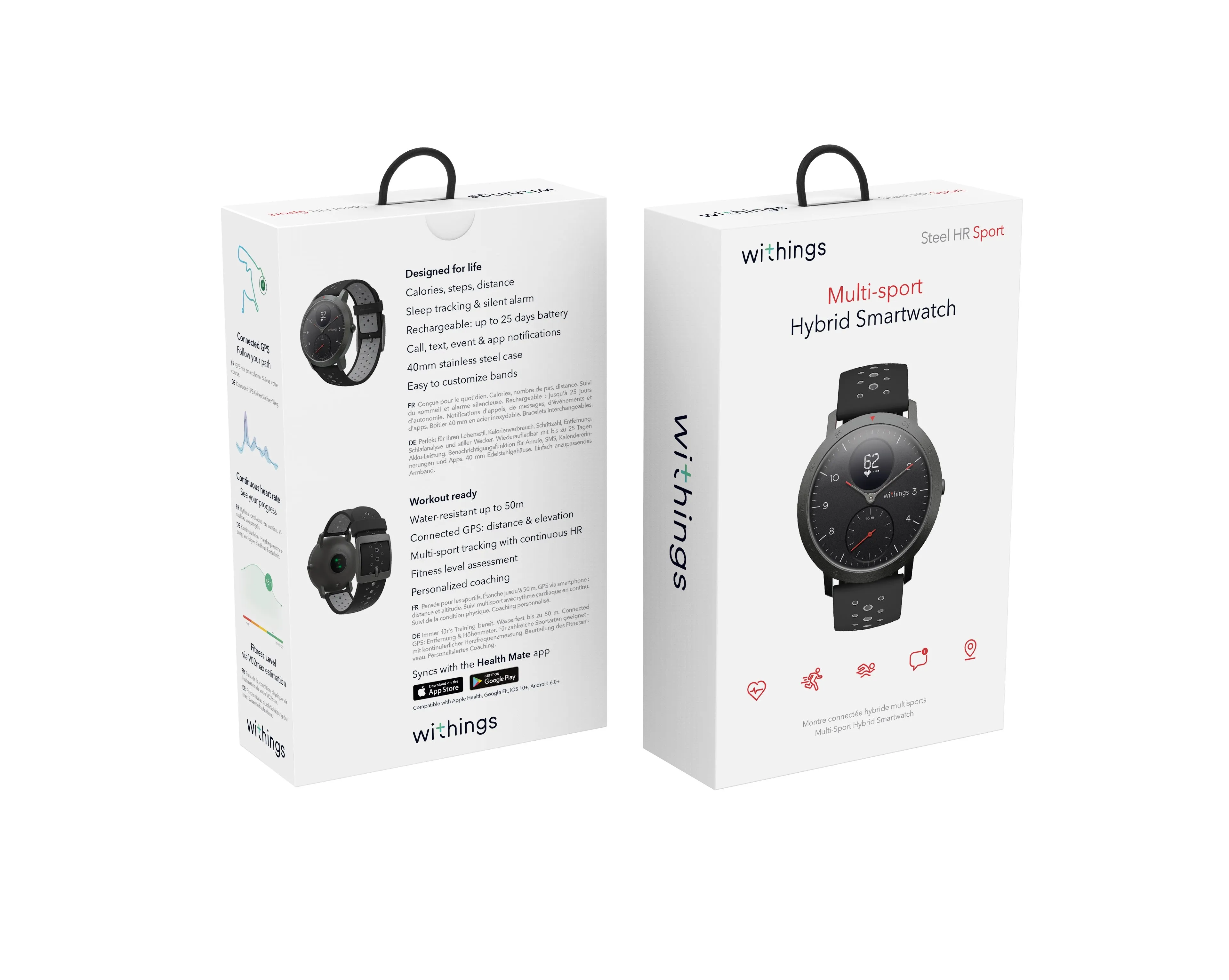 Withings Steel HR Sport - Multi-Sport Hybrid Smartwatch - Black